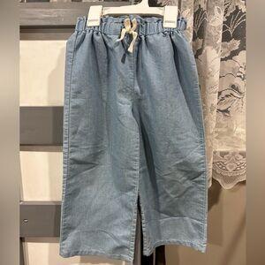 btween Girls Chambray Wide Leg Pants Size 5 Paperbag Waist Drawstring Blue